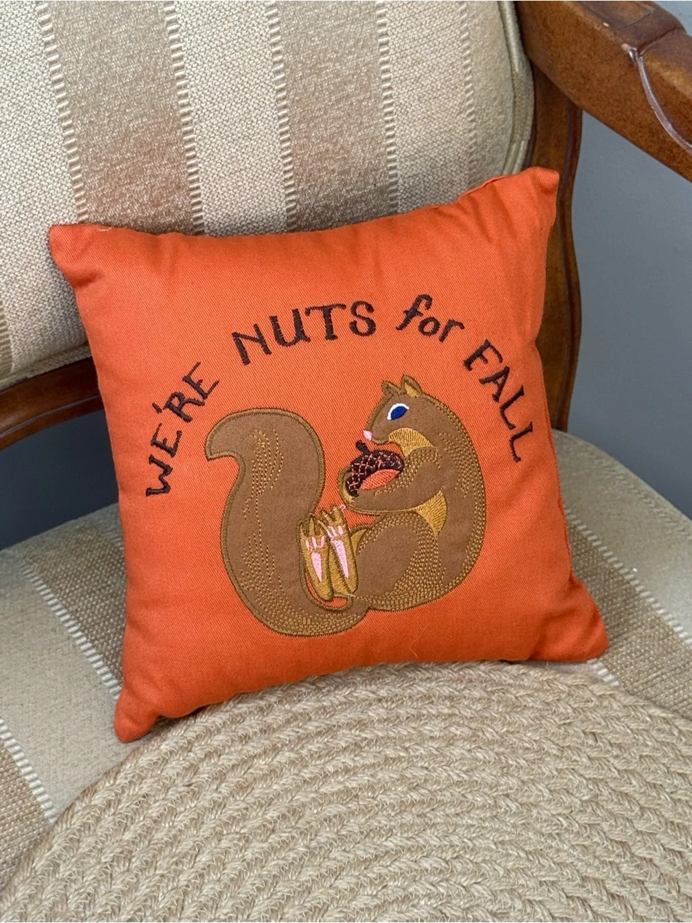 Embroidered squirrel decorative pillow we’re nuts for fall 8.5 inches x 8.5 inch